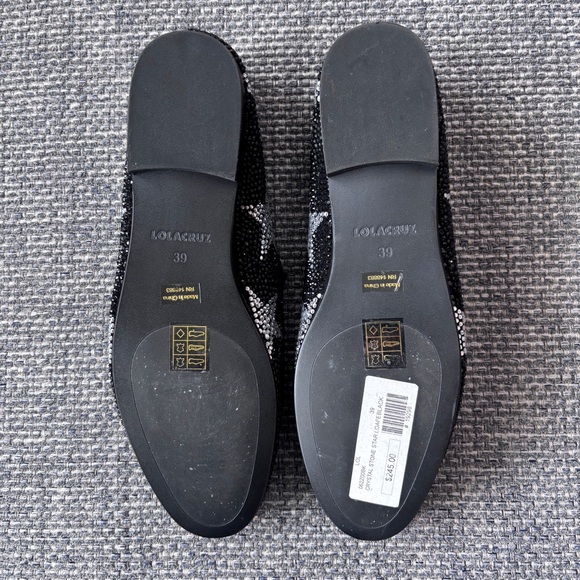 Lola Cruz Black Crystal Stone Star Loafers Size 39 Embellished Shoes - Picture 9 of 11